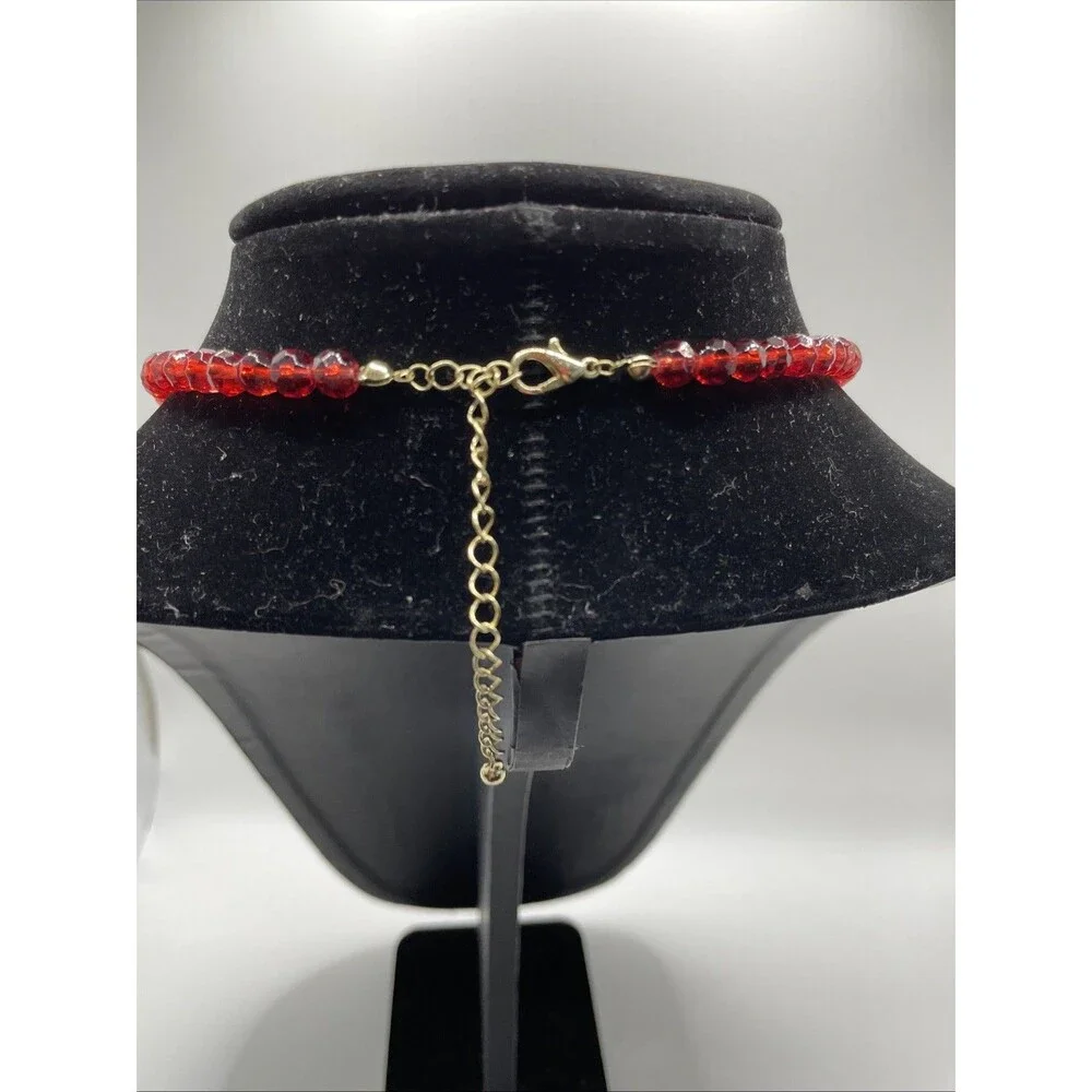 Red Glass Bead Choker Necklace 16-18”